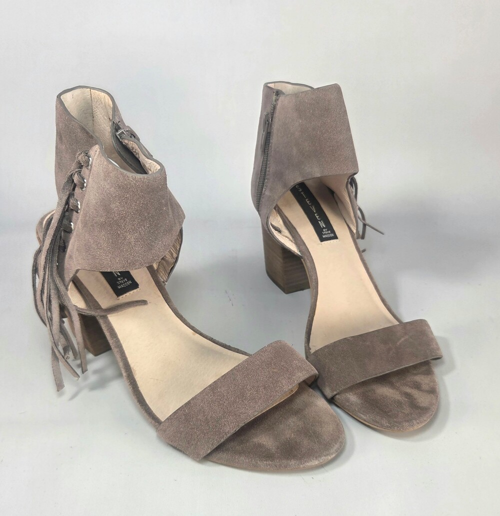 Steven by Steve Madden Taupe Suede Block Heel Sandals Size 9.5
